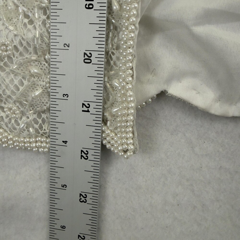 Vintage 80s LAURENCE KAZAR Hand Beaded Lace Maxi Sheath Gown White Size S Bridal - Picture 14 of 16